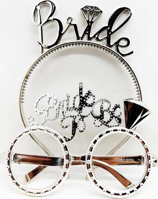 Çocuk BrideYazılıTaçveBrideToBeYazılıGözlükSetiGümüşRenk - Image 1
