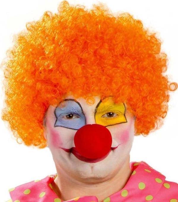 Çocuk Turuncu Renk Kıvırcık Afro Bonus Peruk Takma Saç ve Kırmızı Burun Seti - Image 1