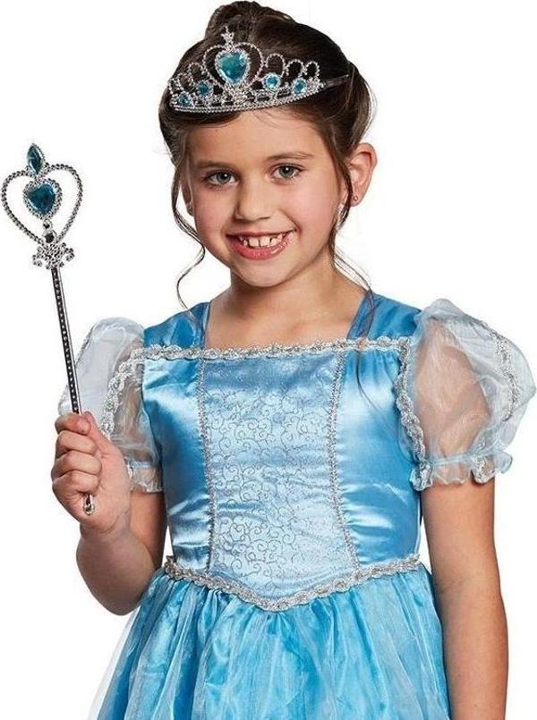 Çocuk Karlar Ülkesi Elsa Mavi Kalpli Taç ve Mavi Asa Seti Çocuk Boy - Image 1