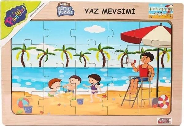 Çocuk ONY-117/118/119/120 Ahşap Eğitici Puzzle -Yaz Mevsimi - Image 1