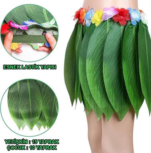 Tropikal Esintili Hawaii Yapraklı Parti Eteği Yetişkin Boy Renkli ve Şık Tasarım - Image 1
