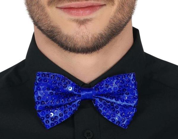 Gece Işıltısı Mavi Payetli Pullu Papyon 7x2 cm Şık ve Işıltılı Parti Detayı - Image 1