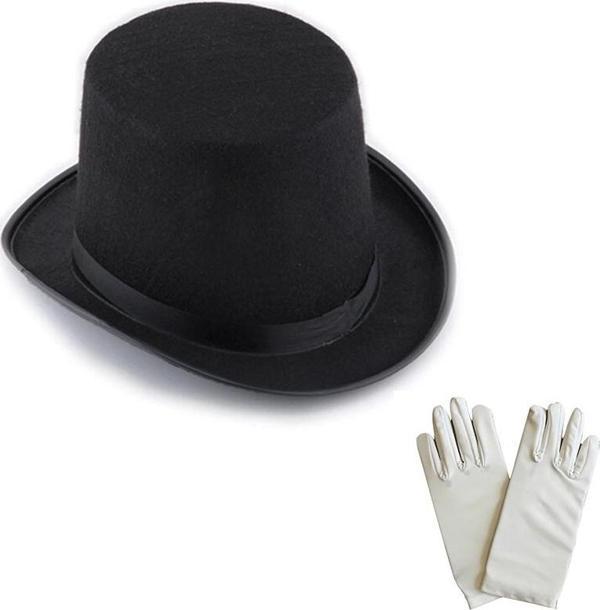 Siyah Sihirbaz Fötr Şapka 15 cm + 1 Çift Beyaz Eldiven - Image 1