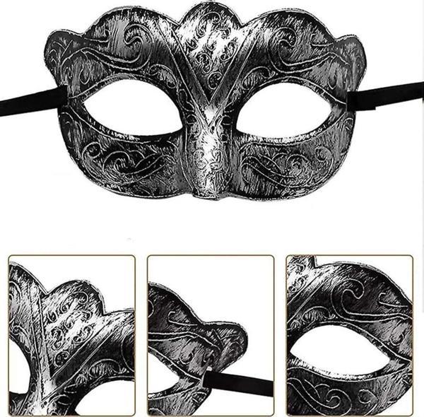 Maskeli Balo Antik Gri Gümüş Eskitilmiş Maske Venedik Tarzı Parti Aksesuarı - Image 1