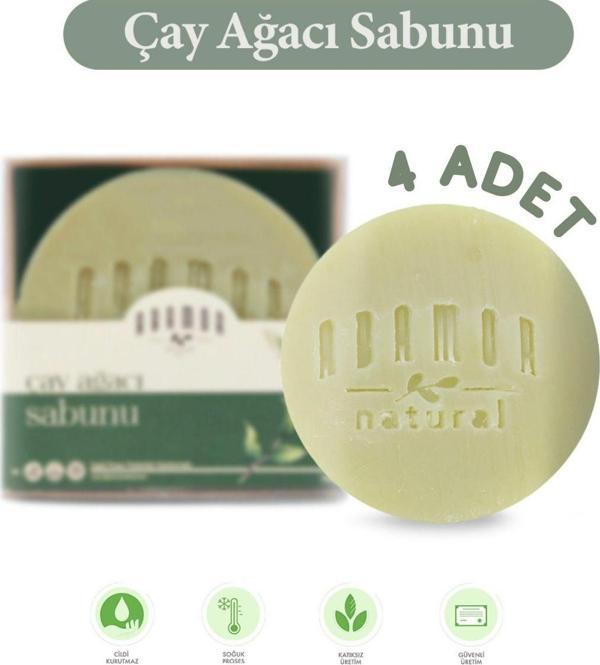 Abamor Natural 4X Aktif Akne Ve Sivilceler Için Etkili Çay Ağacı Sabunu Leke Eşitleyici Hızlı Doğal Sabun 100 Gr - Image 1