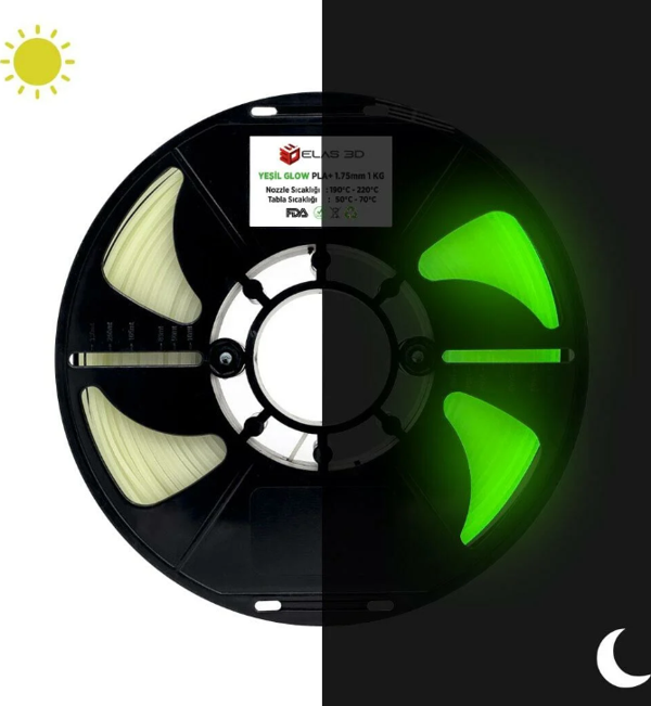 ELAS GLOW PLA+ Filament Yeşil 1.75mm 1Kg - Image 1