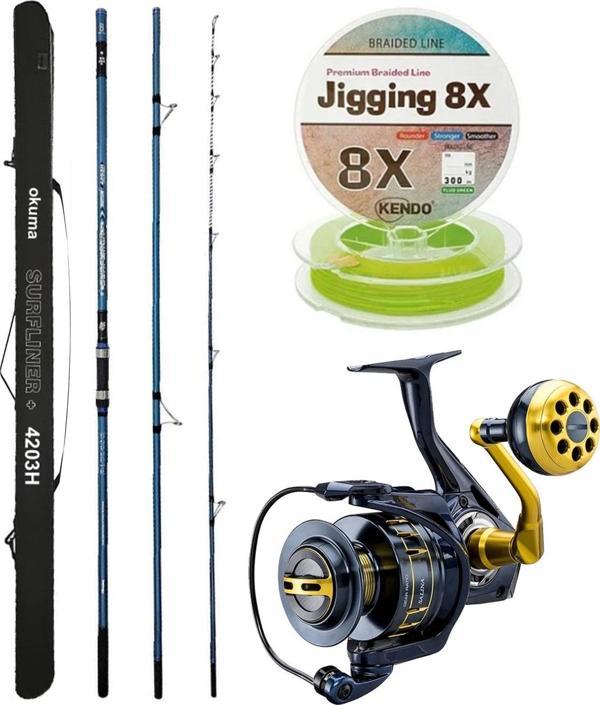 YekOutdoor Profesyonel Olta Seti Okuma Surfliner+ Surf 420cm 3 Parça Olta Kamışı&Okuma Salina SA-8000A Olta Makinesi - Image 1