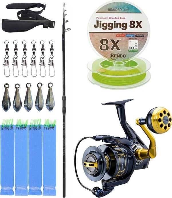 YekOutdoor Profesyonel Olta Seti Okuma Ceymar Tele surf 4.30M Surf Kamışı&Okuma Salina SA-8000A Blue 6+1BB Olta Makinesi - Image 1