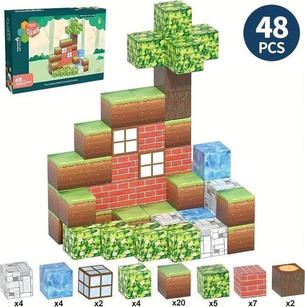 Minecraft 48 Parça Manyetik Mıknatıslı Küpler Çocuklar İçin Eğitici Yapı Oyuncakları - Image 1
