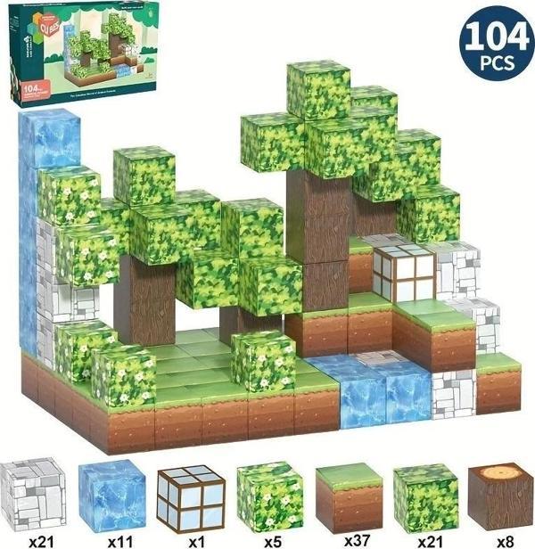 Minecraft 104 Parça Manyetik Mıknatıslı Küpler Çocuklar İçin Eğitici Yapı Oyuncakları - Image 1