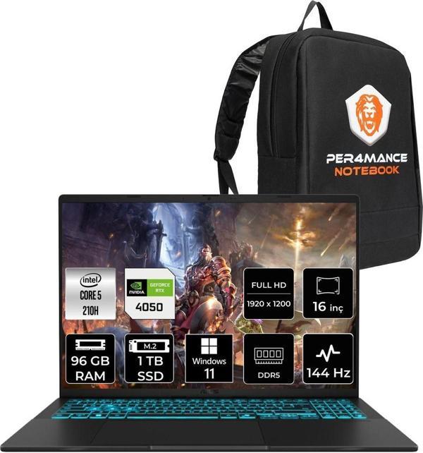 Asus Vivobook 16 Core 5 210H 96Gb 1Tb Ssd Rtx4050/6Gb 144Hz 16" Wuxga W11P V3607Vu & Per4 Çanta - Image 1