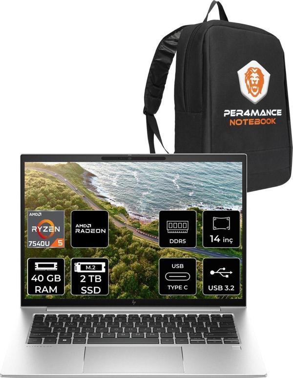 Hp Elitebook 845 G10 R5 7540U 40Gb Ddr5 2Tb Ssd 14'' Wuxga Fdos Dizüstü Bilgisayar & Per4 Çanta - Image 1