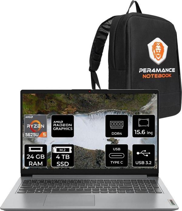 Lenovo Ideapad 1 R5 5625U 24Gb 4Tb Ssd 15.6" Fhd Fdos Taşınabilir Bilgisayar & Per4 Çanta - Image 1