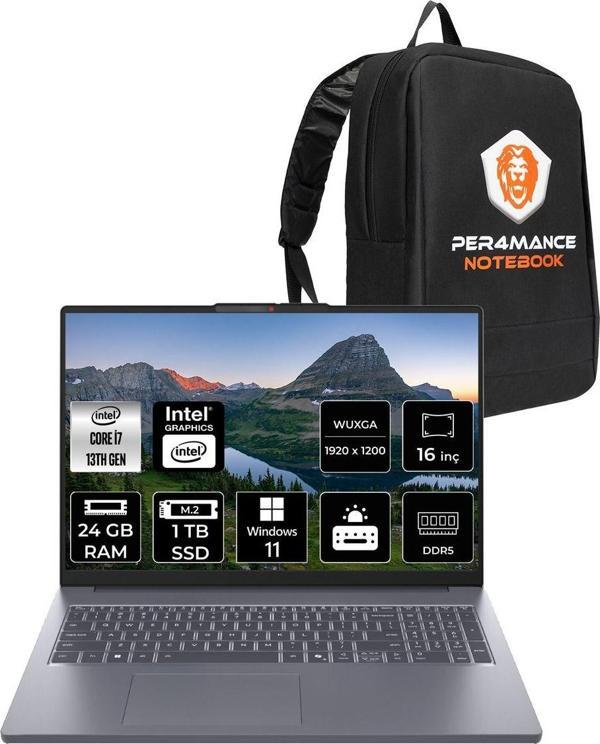 Lenovo Ideapad Slim 3 İ7 13620H 24Gb Ddr5 1Tb Ssd 16'' Ips Wuxga W11H Dizüstü & Per4 Çanta - Image 1