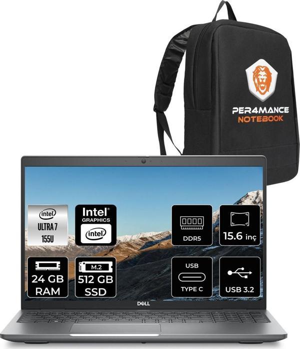 Dell Latitude 5550 Ultra 7 155U 24Gb Ddr5 512Gb Ssd 15.6'' Fhd Fdos Dizüstü Bilgisayar & Per4 Çanta - Image 1