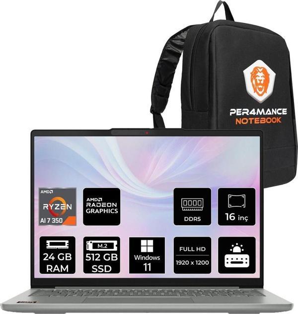 Lenovo Ideapad Slim 5 Ryzen Aı 7 350 24Gb Ddr5 512Gb Ssd 16" Wuxga W11H Dizüstü Bilgisayar & Çanta - Image 1