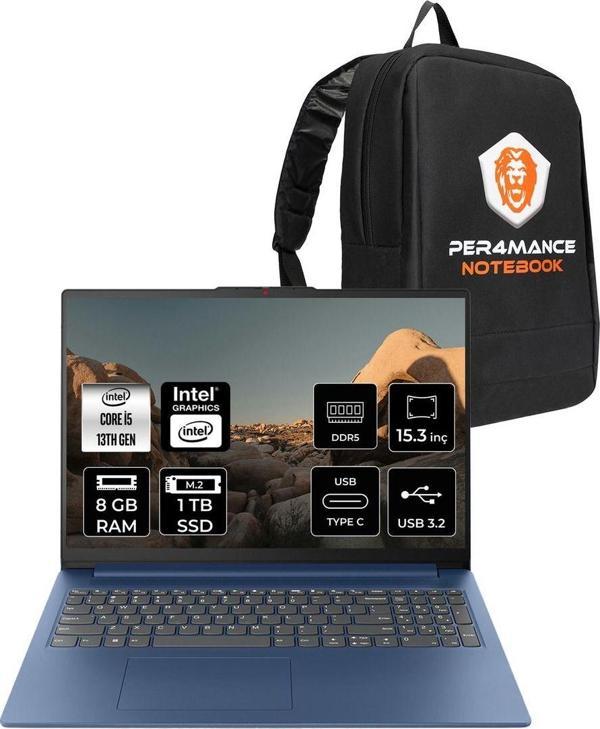 Lenovo Ideapad Slim 3 İ5 13420H 8Gb 1Tb Ssd 15.3" Wuxga Fdos Taşınabilir Bilgisayar & Per4 Çanta - Image 1