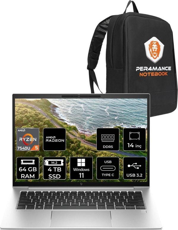 Hp Elitebook 845 G10 R5 7540U 64Gb Ddr5 4Tb Ssd 14'' Wuxga W11H Dizüstü Bilgisayar & Per4 Çanta - Image 1