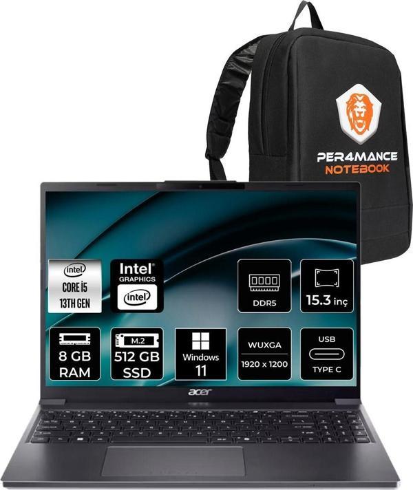 Acer Aspire Go 15 İ5 1334U 8Gb Ddr5 512Gb Ssd 15.3" Wuxga W11H Dizüstü Bilgisayar & Per4 Çanta - Image 1