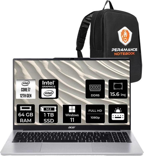 Acer Aspire Lite İ7 12650H 64Gb Ddr5 1Tb Ssd 15.6" Fhd W11H Dizüstü Bilgisayar & Per4 Çanta - Image 1
