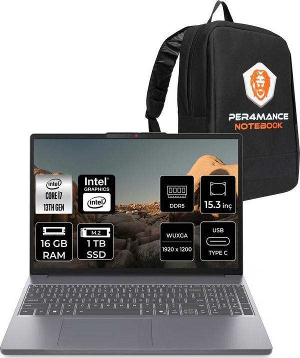Lenovo Ideapad Slim 3 İ7 13620H 16Gb 1Tb Ssd 15.3" Wuxga Fdos Taşınabilir Bilgisayar & Per4 Çanta - Image 1