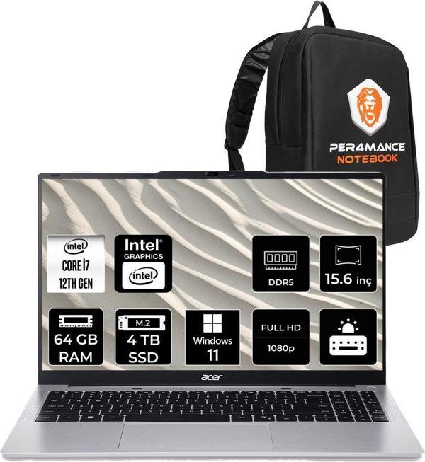 Acer Aspire Lite İ7 12650H 64Gb Ddr5 4Tb Ssd 15.6" Fhd W11P Dizüstü Bilgisayar & Per4 Çanta - Image 1