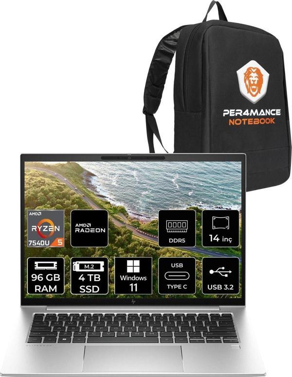 Hp Elitebook 845 G10 R5 7540U 96Gb Ddr5 4Tb Ssd 14'' Wuxga W11H Dizüstü Bilgisayar & Per4 Çanta - Image 1