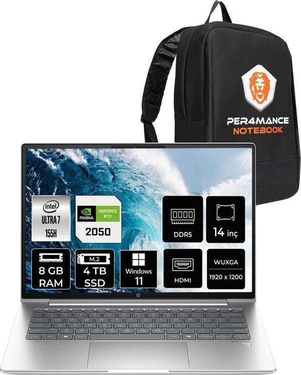 Hp Probook 440 G11 Ultra7 155H 8Gb 4Tb Ssd Rtx2050/4Gb 14'' Wuxga W11P Dizüstü Bilgisayar & Çanta - Image 1