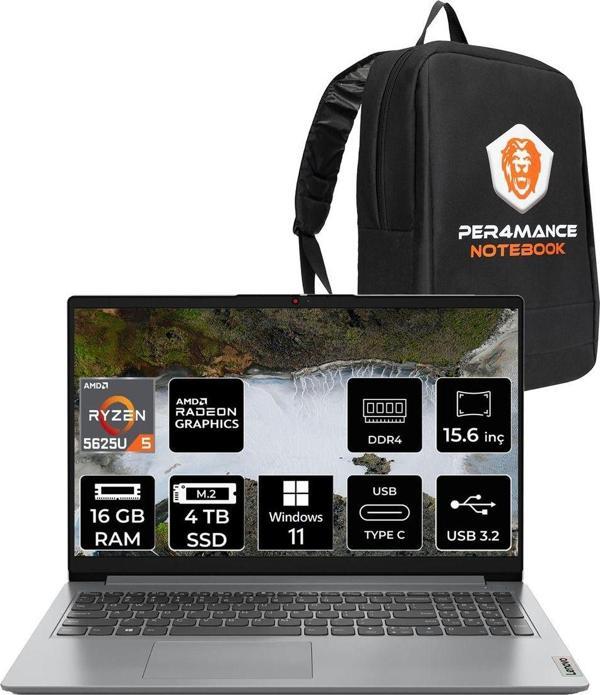 Lenovo Ideapad 1 R5 5625U 16Gb 4Tb Ssd 15.6" Fhd W11H Taşınabilir Bilgisayar & Per4 Çanta - Image 1