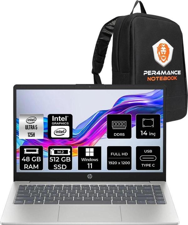 Hp 14 Intel Core Ultra 5 125H 48Gb Ddr5 512Gb Ssd 14" Fhd W11P Dizüstü Bilgisayar & Çanta - Image 1