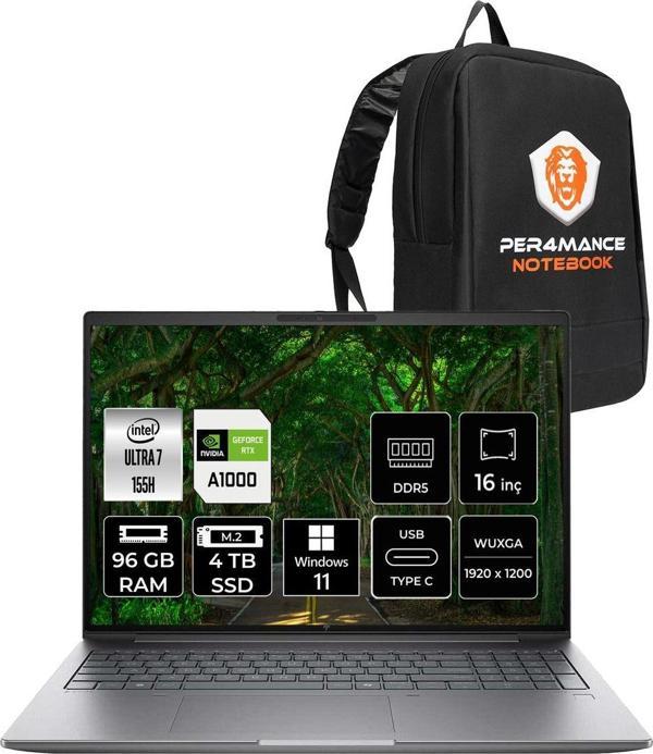 Hp Zbook Power G11 Ultra7 155H 96Gb 4Tb Ssd Rtxa1000/6Gb 16'' Wuxga W11H İş İstasyonu & Per4 Çanta - Image 1