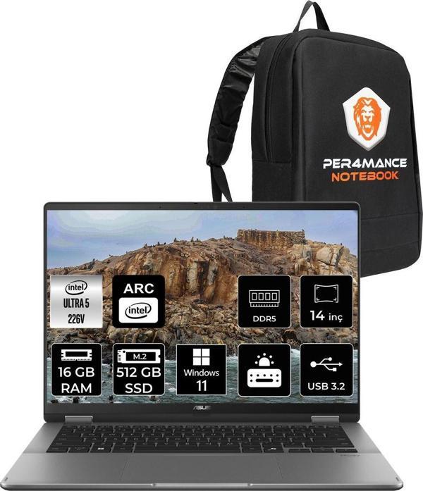 Asus Vivobook 14 Flip Ultra 5 226V 16Gb Ram 512Gb Ssd 14'' Wuxga Oled W11P Dizüstü Bilgisayar & Per4 - Image 1