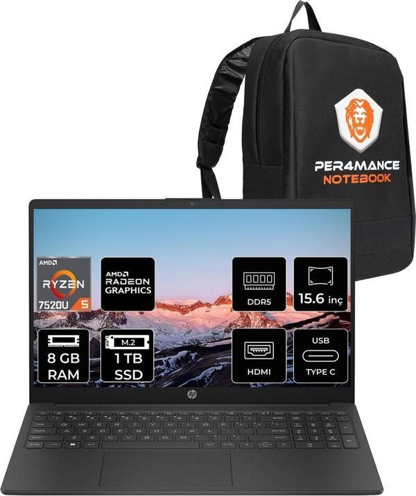 Hp 15 Ryzen 5 7520U 8Gb Ram 1Tb Ssd 15.6'' Full Hd Fdos Dizüstü Bilgisayar & Per4 Çanta - Image 1