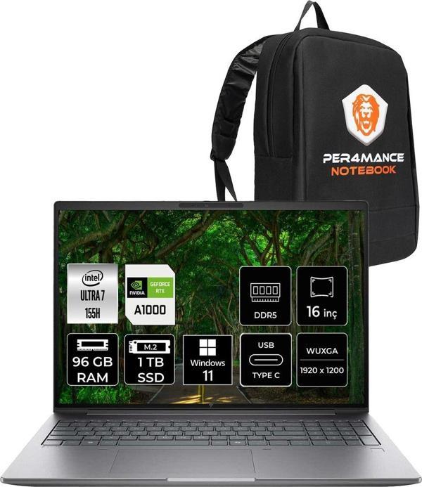 Hp Zbook Power G11 Ultra7 155H 96Gb 1Tb Ssd Rtxa1000/6Gb 16'' Wuxga W11H İş İstasyonu & Per4 Çanta - Image 1