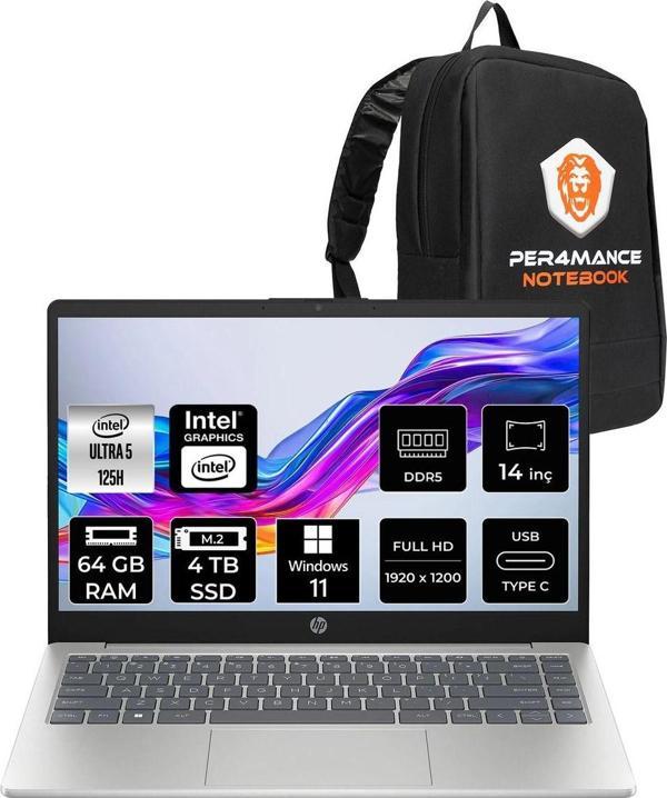 Hp 14 Intel Core Ultra 5 125H 64Gb Ddr5 4Tb Ssd 14" Fhd W11H Dizüstü Bilgisayar & Çanta - Image 1