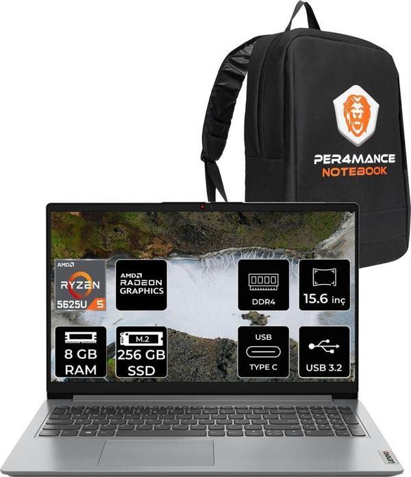 Lenovo Ideapad 1 R5 5625U 8Gb 256Gb Ssd 15.6" Fhd Fdos Taşınabilir Bilgisayar & Per4 Çanta - Image 1