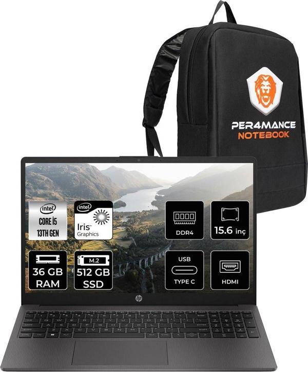 Hp 250 G10 Intel Core İ5 1334U 36Gb Ram 512Gb Ssd 15.6'' Fhd Fdos Dizüstü Bilgisayar & Per4 Çanta - Image 1