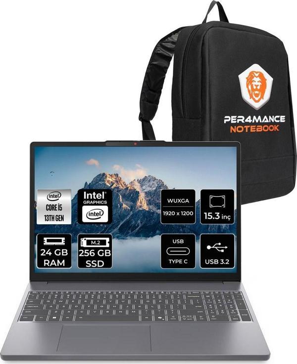 Lenovo Ideapad Slim 3 İ5 13420H 24Gb Ddr5 256Gb Ssd 15.3'' Ips Wuxga Fdos Dizüstü & Per4 Çanta - Image 1
