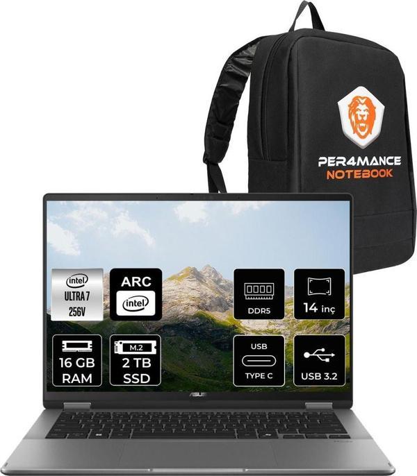 Asus Vivobook 14 Flip Ultra 7 256V 16Gb Ram 2Tb Ssd 14'' Wuxga Oled Fdos Dizüstü Bilgisayar & Per4 - Image 1