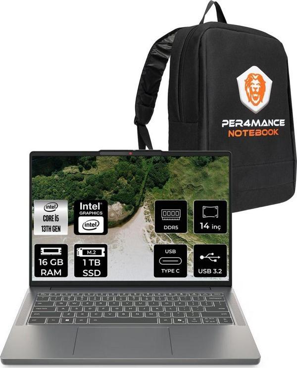 Lenovo Ideapad Slim 3İ G10 İ5 13420H 16Gb Ddr5 1Tb Ssd 14'' Ips Wuxga Fdos Dizüstü & Per4 Çanta - Image 1
