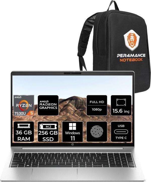 Hp Probook 455 G10 R5 7530U 36Gb Ram 256Gb Ssd 15.6'' Fhd W11Pro Dizüstü Bilgisayar & Per4 Çanta - Image 1