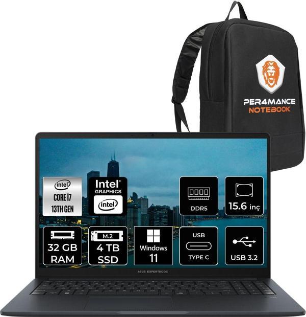 Asus Expertbook B1503Cva İ7 1355U 32Gb Ddr5 4Tb Ssd 15.6" Fhd W11P Dizüstü Bilgisayar & Per4 Çanta - Image 1