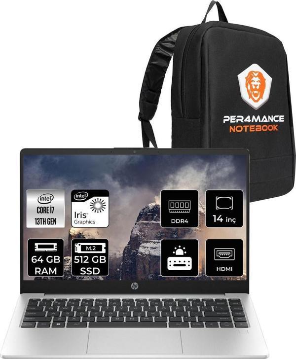 Hp 240 G10 Intel Core İ7 1360P 64Gb 512Gb Ssd 14'' Fhd Ips Fdos Taşınabilir Bilgisayar & Per4 Çanta - Image 1