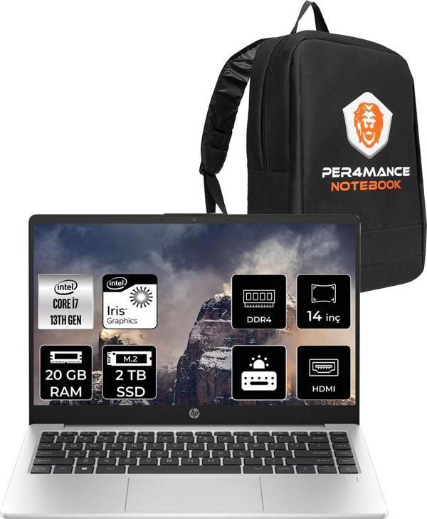 Hp 240 G10 Intel Core İ7 1360P 20Gb 2Tb Ssd 14'' Fhd Ips Fdos Taşınabilir Bilgisayar & Per4 Çanta - Image 1
