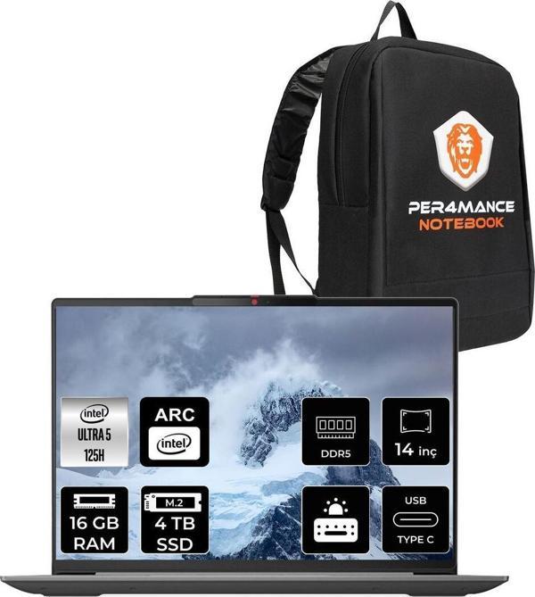 Lenovo Ideapad Slim 5 Ultra 5 125H 16Gb 4Tb Ssd Wuxga Oled 400Nits 14'' Fdos Dizüstü & Per4 Çanta - Image 1