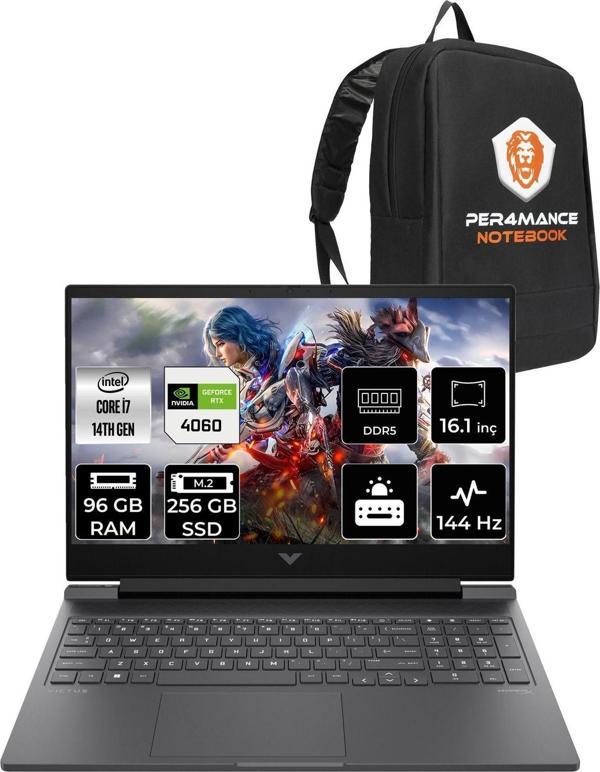 Hp Victus 16 İ7 14700Hx 96Gb Ram 256Gb Ssd Rtx4060/8Gb 144Hz 16.1'' Fhd Fdos Gaming Laptop & Per4 - Image 1