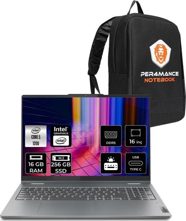 Lenovo Ideapad 5 Core 5 120U 16Gb 256Gb Ssd Wuxga Ips 16'' Fdos 2'Si 1 Arada Dokunmatik & Per4 Çanta - Image 1