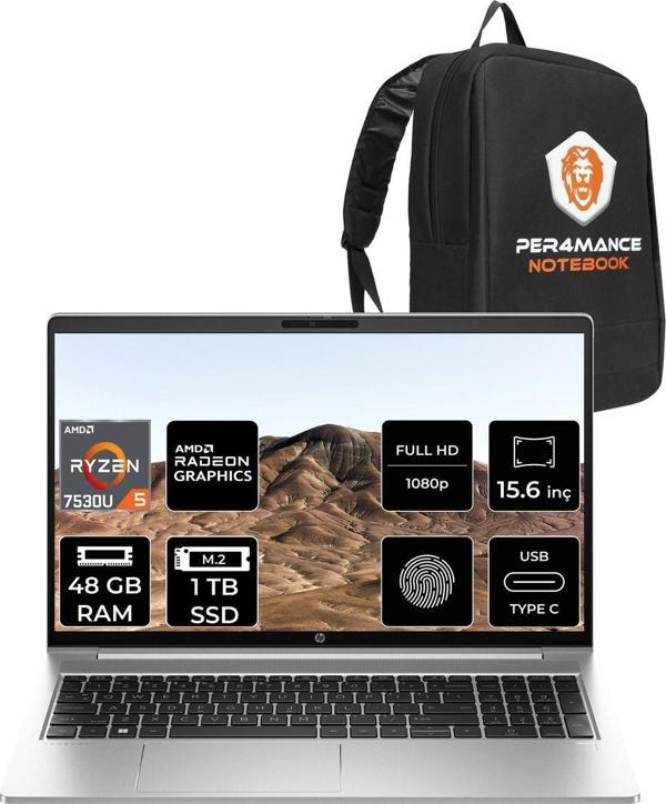 Hp Probook 455 G10 R5 7530U 48Gb Ram 1Tb Ssd 15.6'' Fhd Fdos Dizüstü Bilgisayar & Per4 Çanta - Image 1