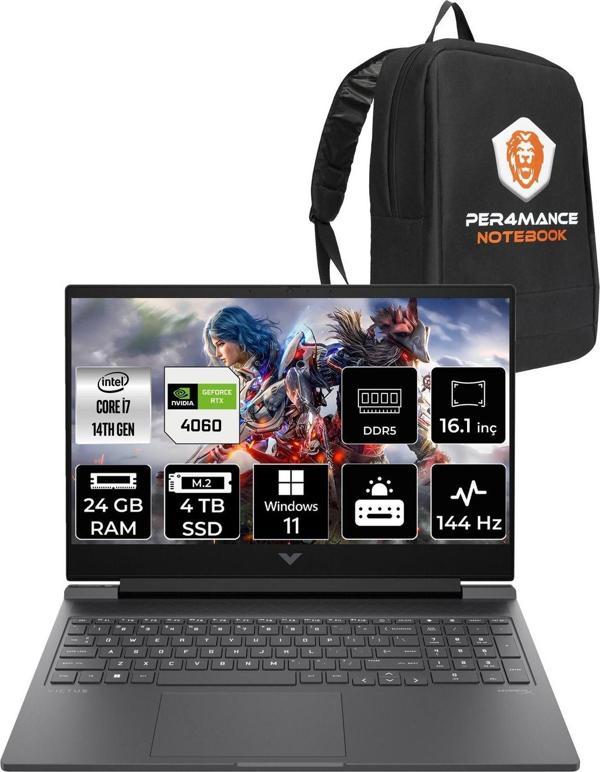 Hp Victus 16 İ7 14700Hx 24Gb Ram 4Tb Ssd Rtx4060/8Gb 144Hz 16.1'' Fhd W11P Gaming Laptop & Per4 - Image 1