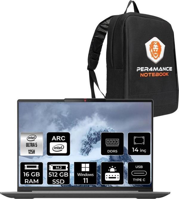 Lenovo Ideapad Slim 5 Ultra 5 125H 16Gb 512Gb Ssd Wuxga Oled 400Nits 14'' W11P Dizüstü & Per4 Çanta - Image 1